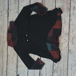 Ali Miles Black Multicolor Patchwork Funnel Neck Pullover PS